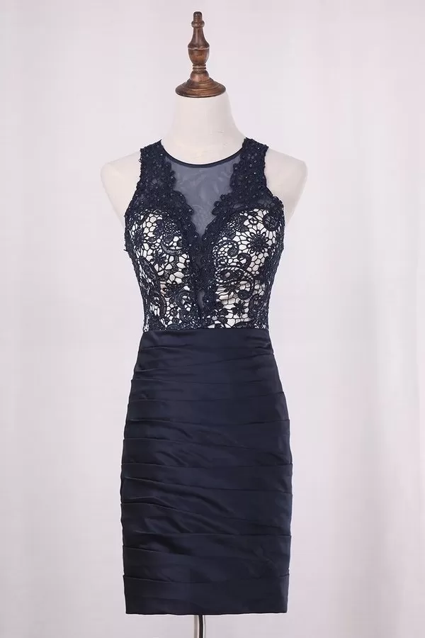 2024 New Arrival Homecoming Dresses Scoop Sheath Lace & Satin PMDCL7H7