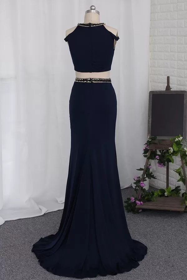 2024 Two-Piece Scoop Prom Dresses Mermaid Spandex With Beads PZ97KRTR