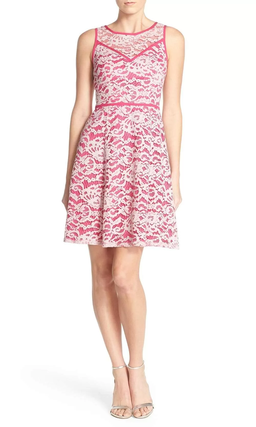 Adrianna Papell - 12253970 Floral Bateau Neck A-Line Dress