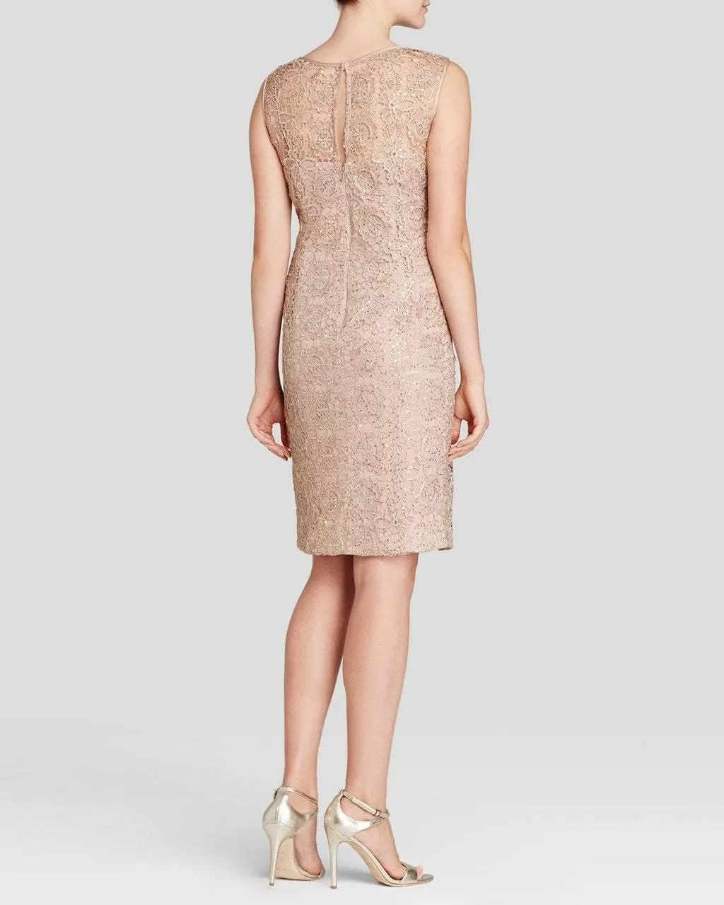 Adrianna Papell - 41889120 Sleeveless Illusion Lace Cocktail Dress -  1 Pc Rose Gold in Size 12 Available