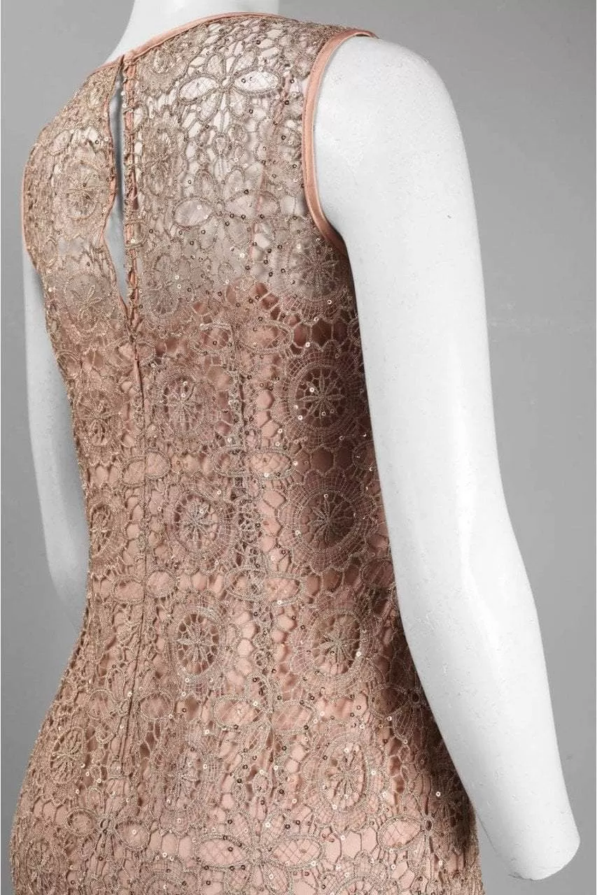 Adrianna Papell - 41889120 Sleeveless Illusion Lace Cocktail Dress -  1 Pc Rose Gold in Size 12 Available