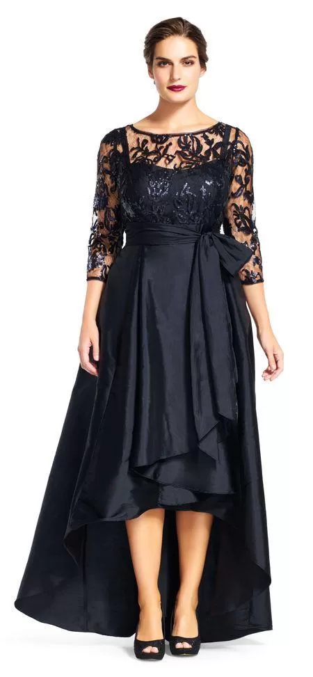 Adrianna Papell - 81916970 Quarter Sleeve Ribbon Ornate High Low Gown