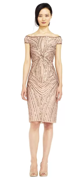 Adrianna Papell - AP1E201100 Sequined Off-Shoulder Sheath Dress