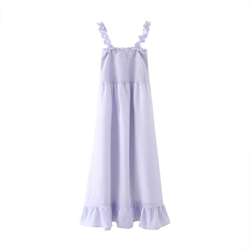 Alaya Lavender Smocked Tiered Hem Dress