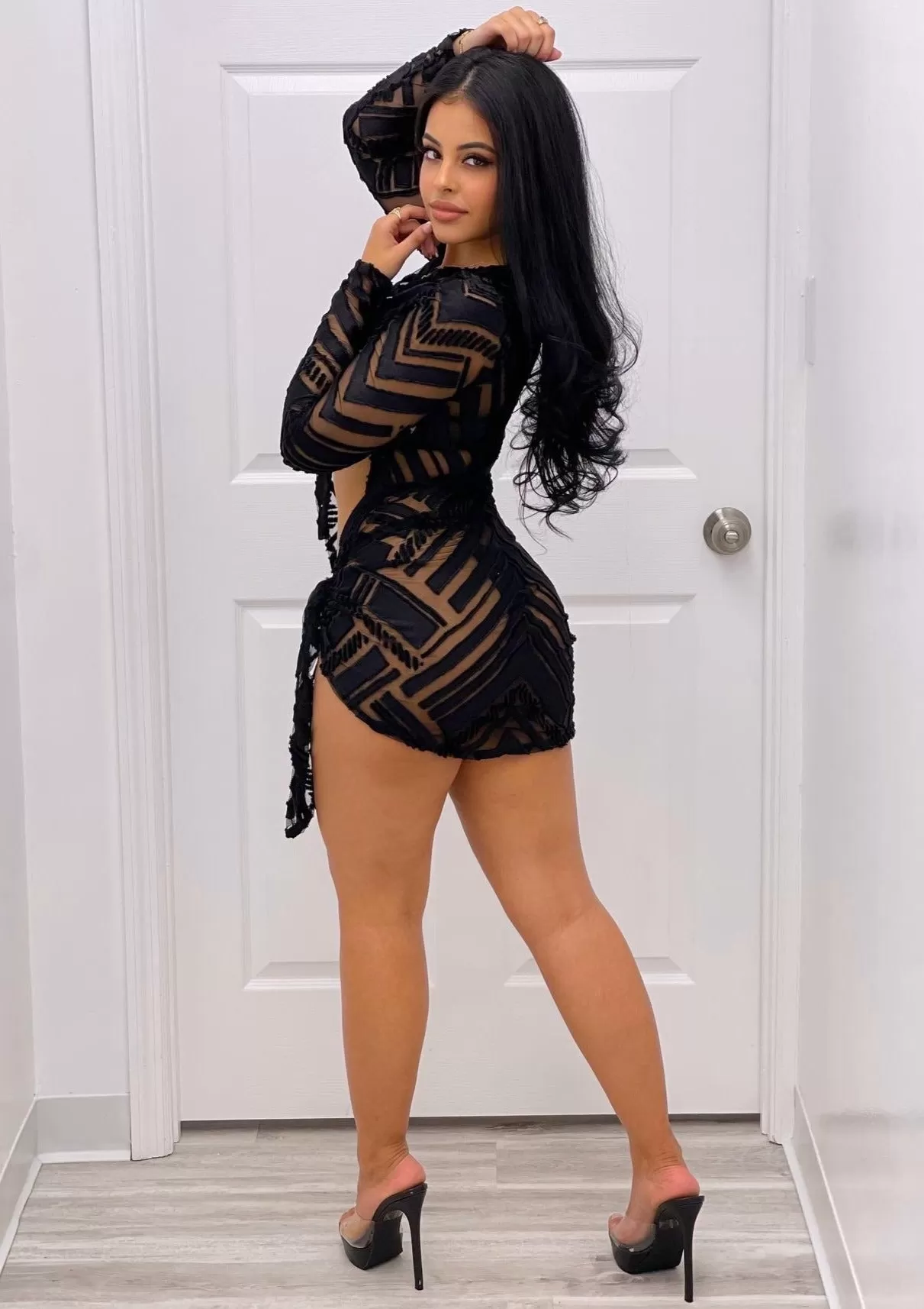 Ariana Velvet Mesh Double Tie Mini Dress