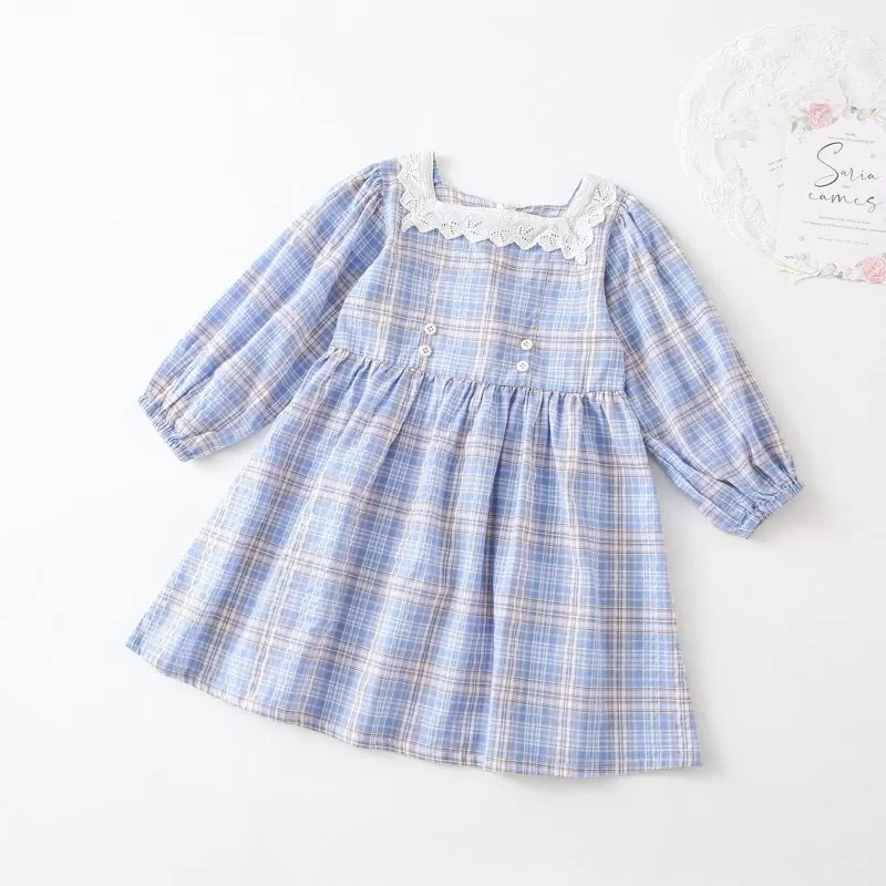 Baby Kid Girls Checked Lace Dresses