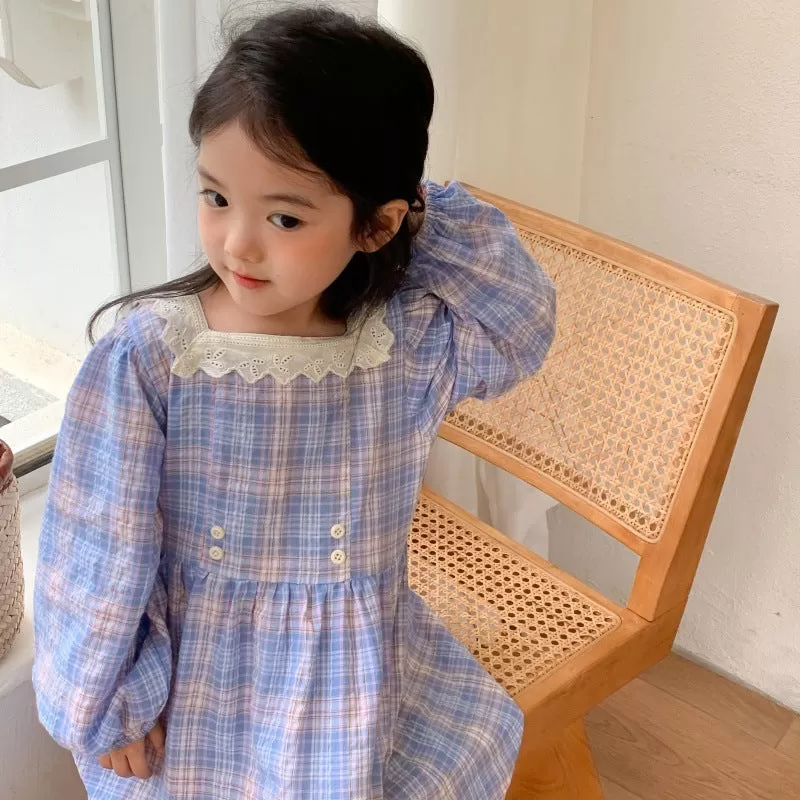 Baby Kid Girls Checked Lace Dresses