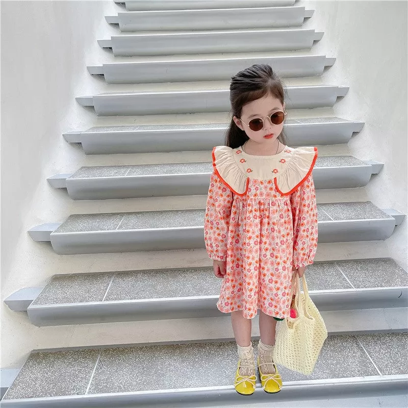 Baby Kid Girls Color-blocking Flower Embroidered Print Dresses