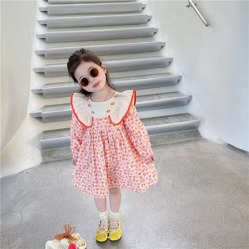 Baby Kid Girls Color-blocking Flower Embroidered Print Dresses