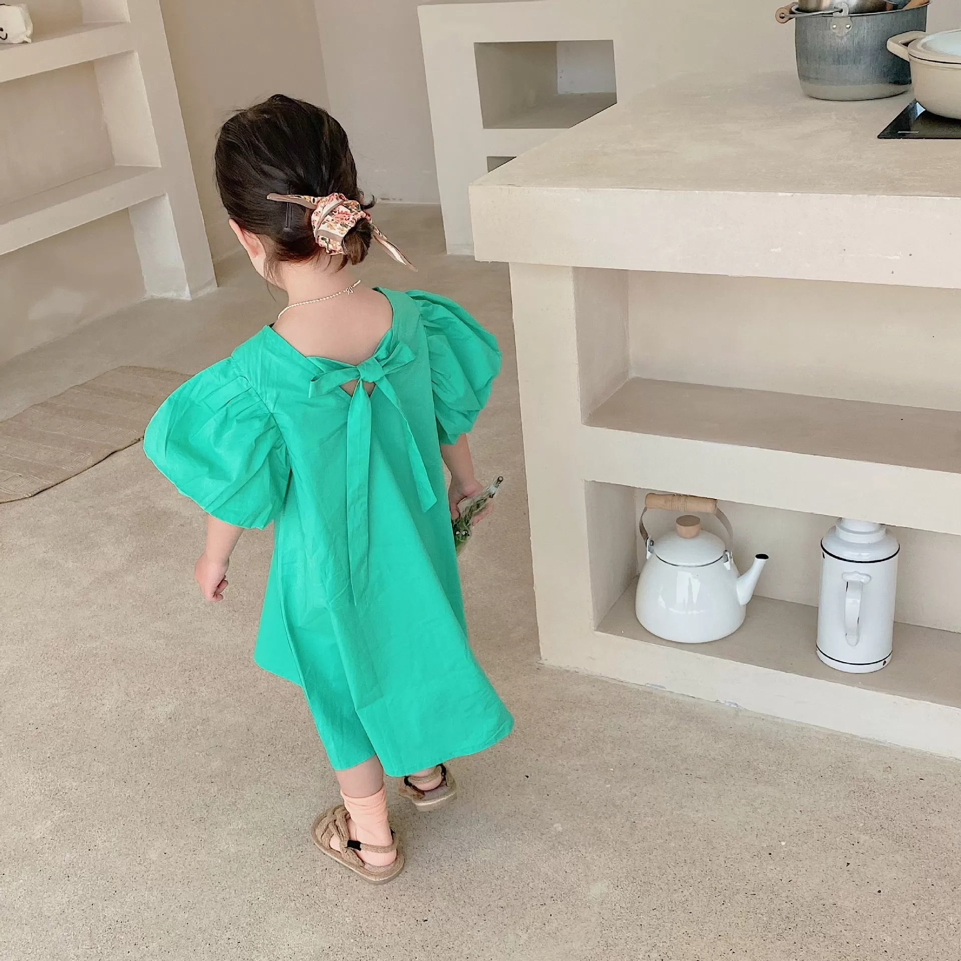 Baby Kid Girls Solid Color Bow Dresses