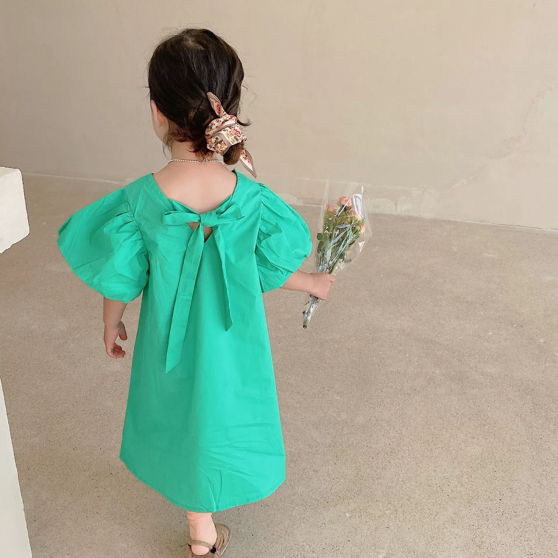 Baby Kid Girls Solid Color Bow Dresses