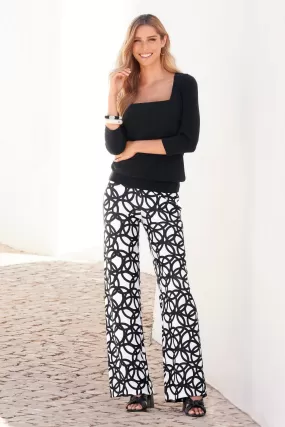 Beyond Travel Geo Print Palazzo Pant Jet Black/Ivory Coast