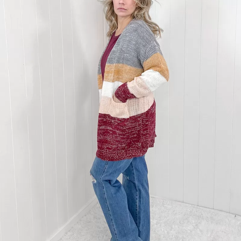 Bring the Warmth Lightweight Sweater Color Block Cardigan