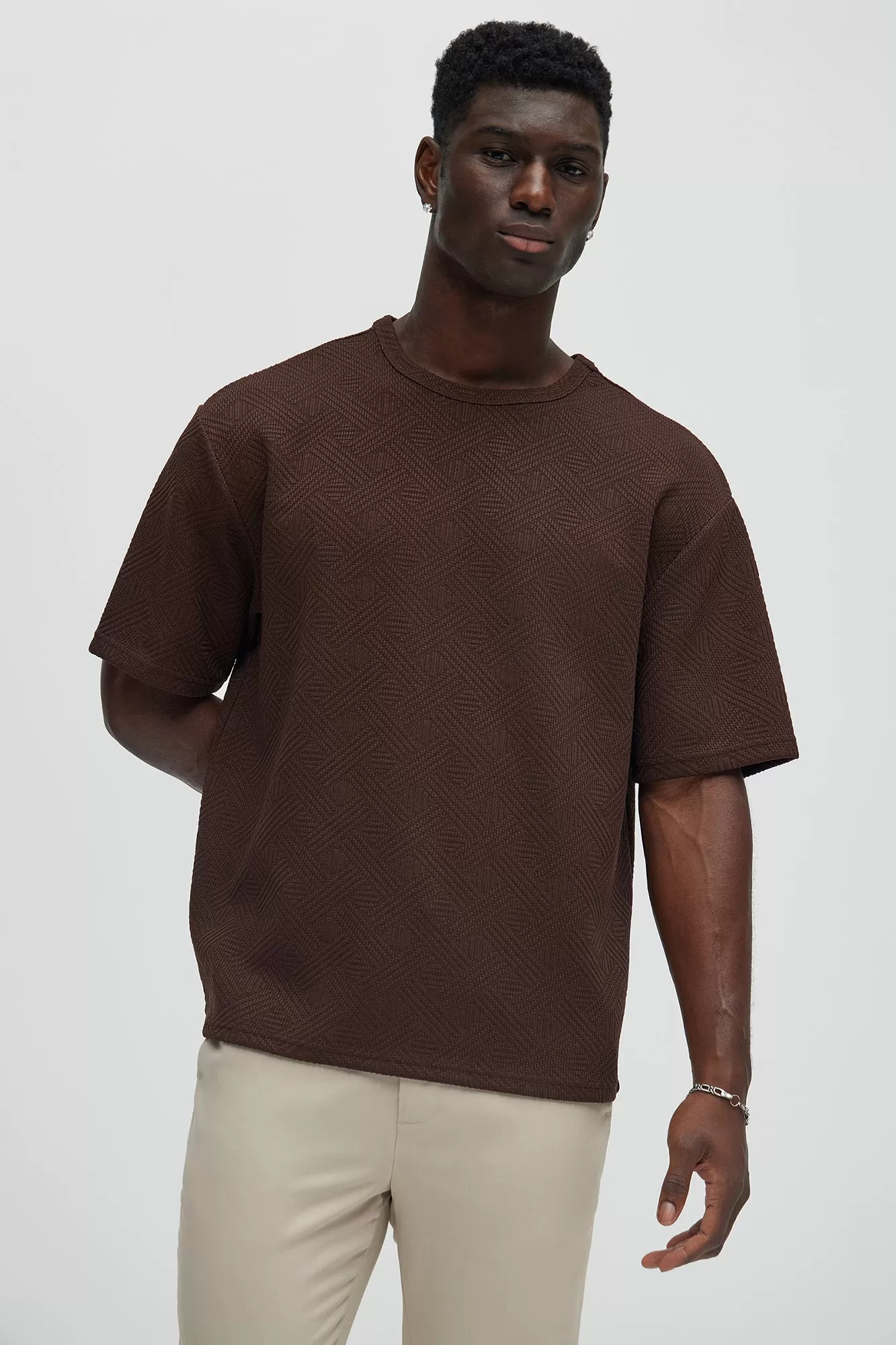 Burley Geo Textured Relaxed Short Sleeve Tee - Brown