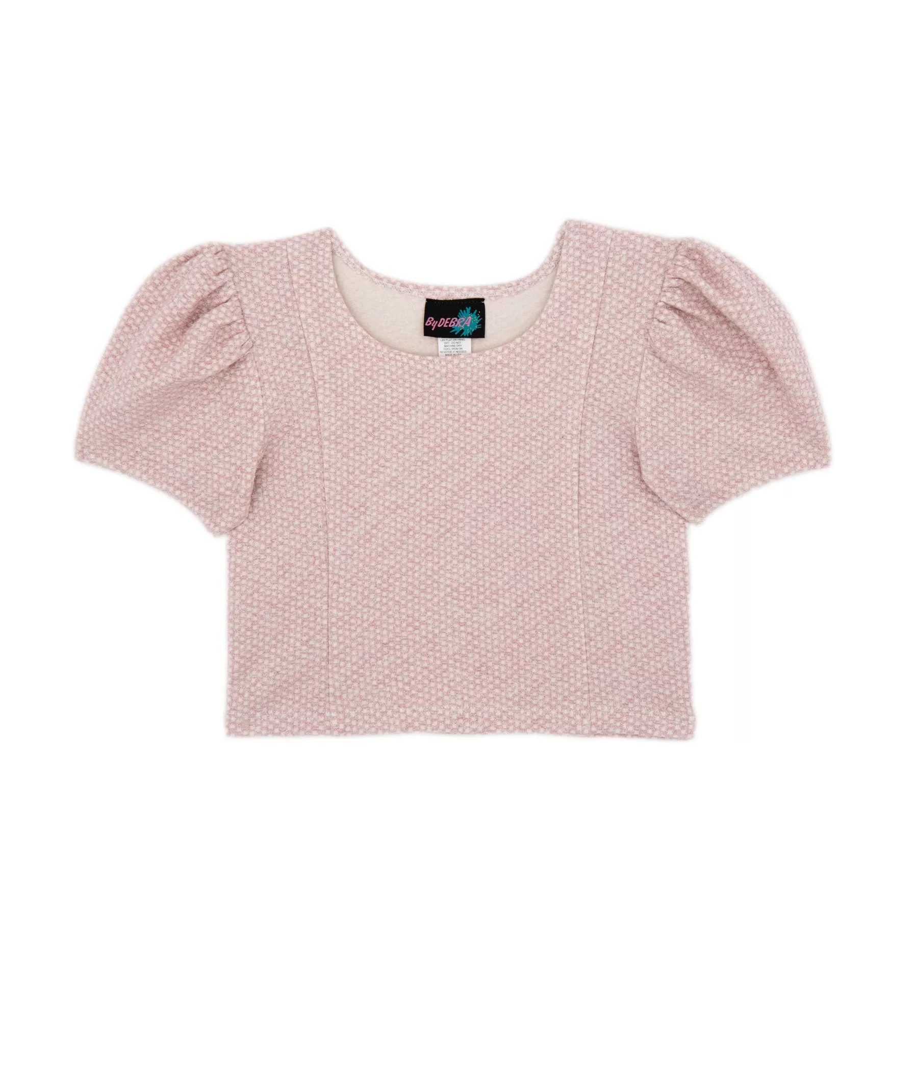 By Debra Girls Pink/Ivory Puff Sleeve Top