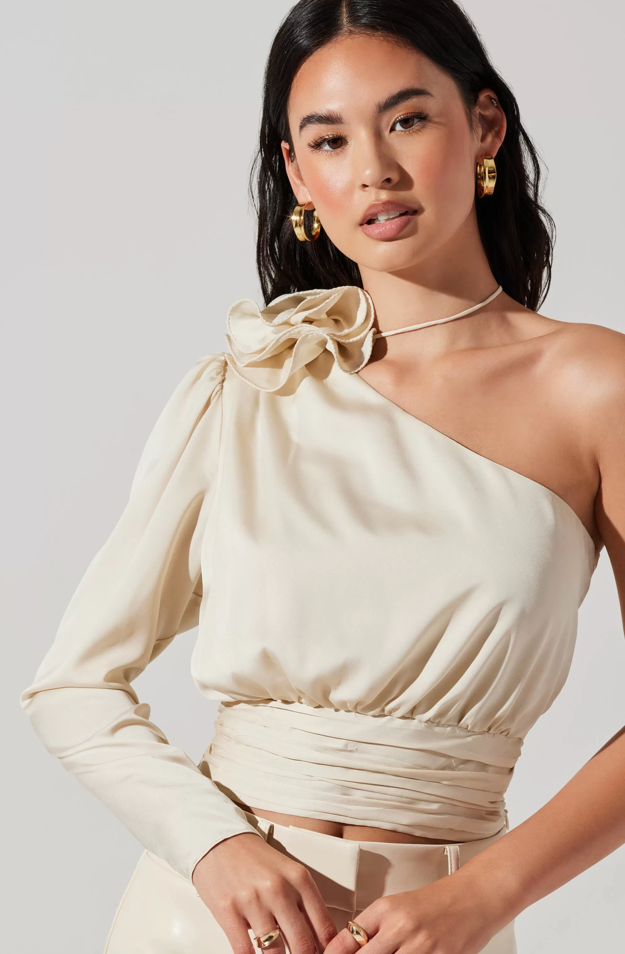 Carmelita Satin One Shoulder Corsage Top