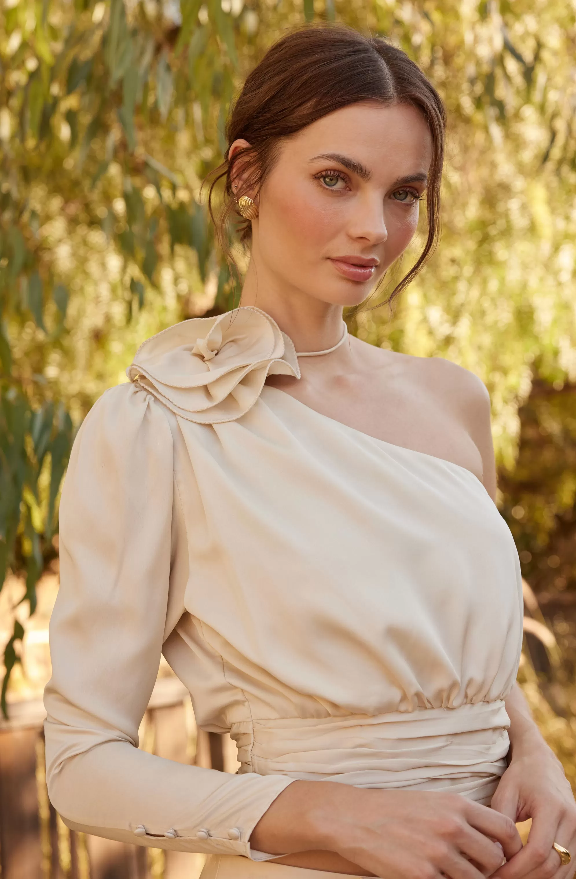 Carmelita Satin One Shoulder Corsage Top