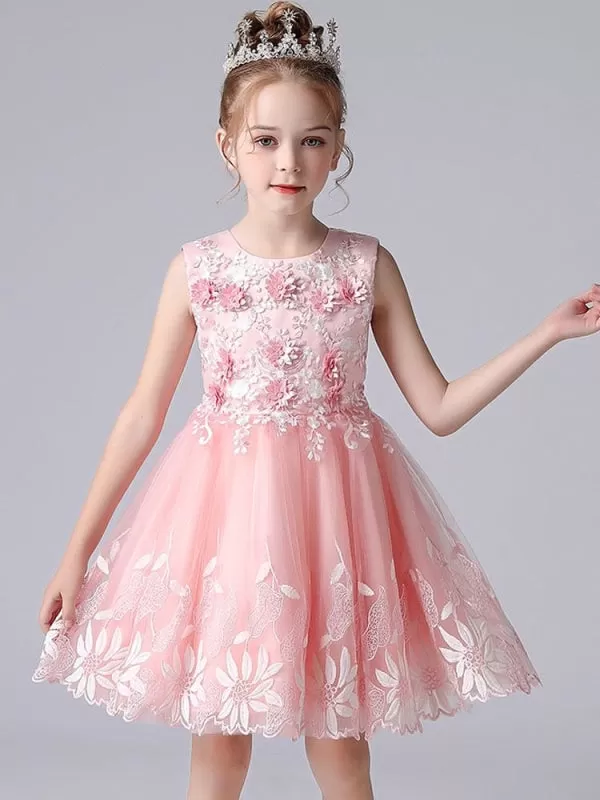 Champagne Color Flower Girl Dresses Sleeveless Short Princess Lace Flowers Formal Kids Dresses