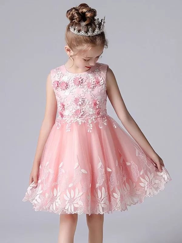 Champagne Color Flower Girl Dresses Sleeveless Short Princess Lace Flowers Formal Kids Dresses