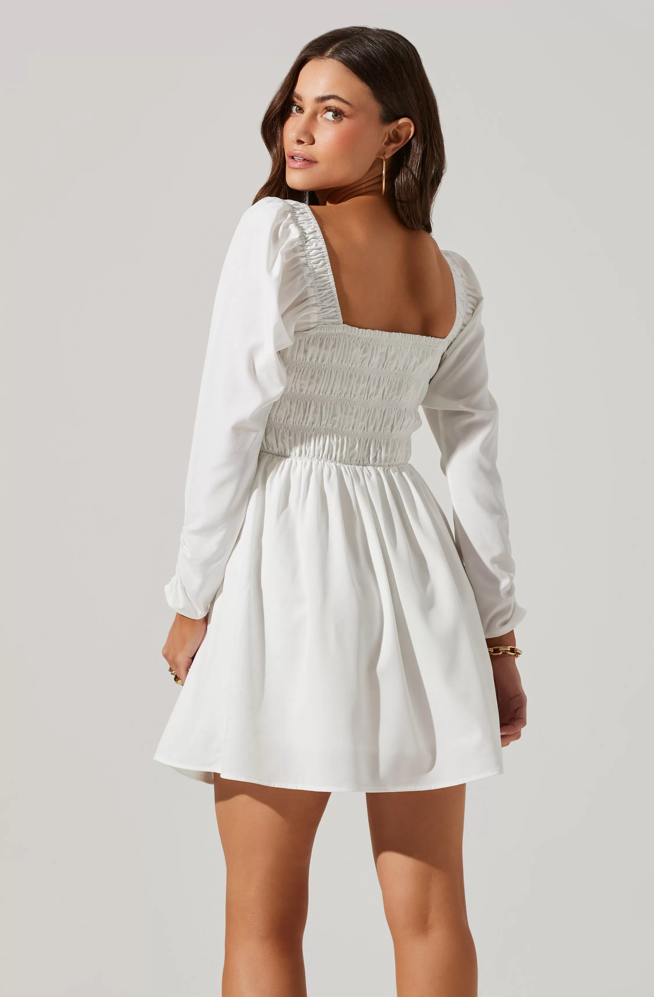 Cinched Waist Long Sleeve Mini Dress