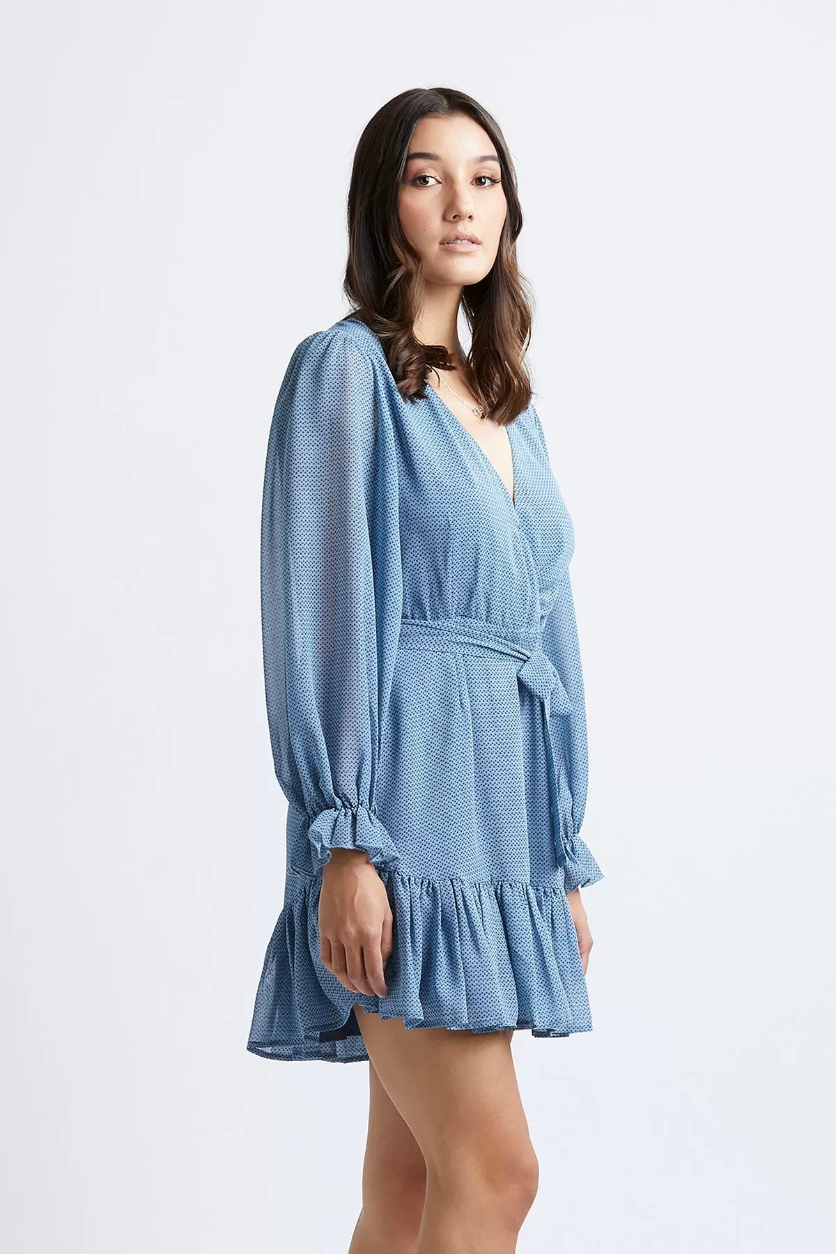 Cleo Blue Geo Spot Balloon Sleeve Dress