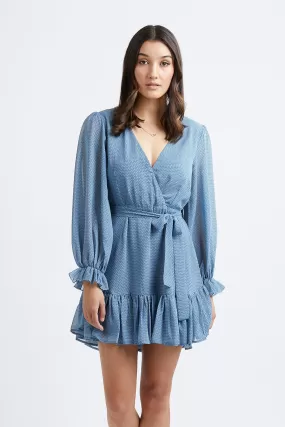 Cleo Blue Geo Spot Balloon Sleeve Dress