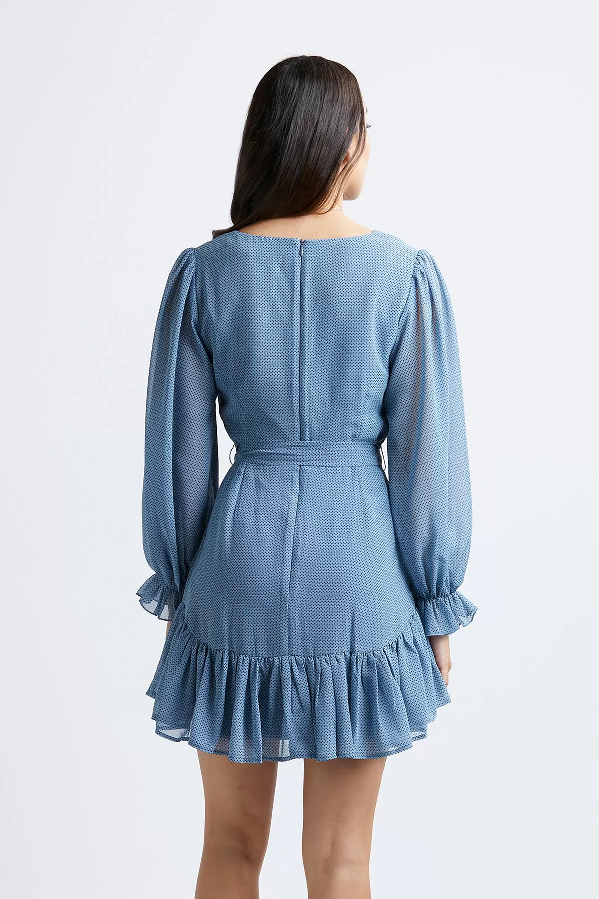 Cleo Blue Geo Spot Balloon Sleeve Dress