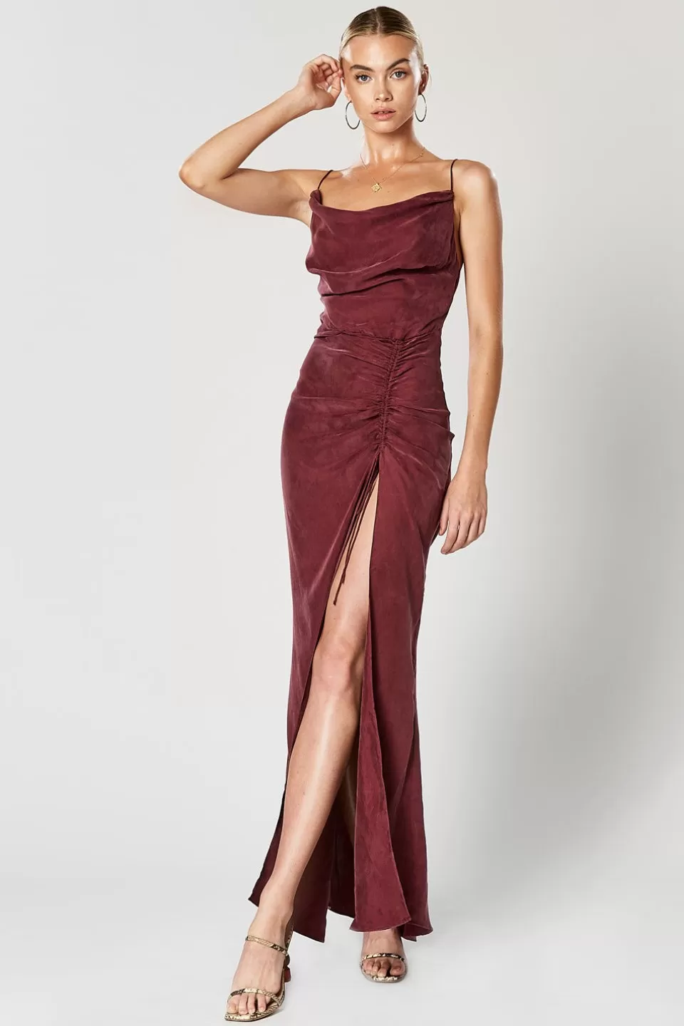 Concordia Wine Strappy Drawstring Maxi Dress