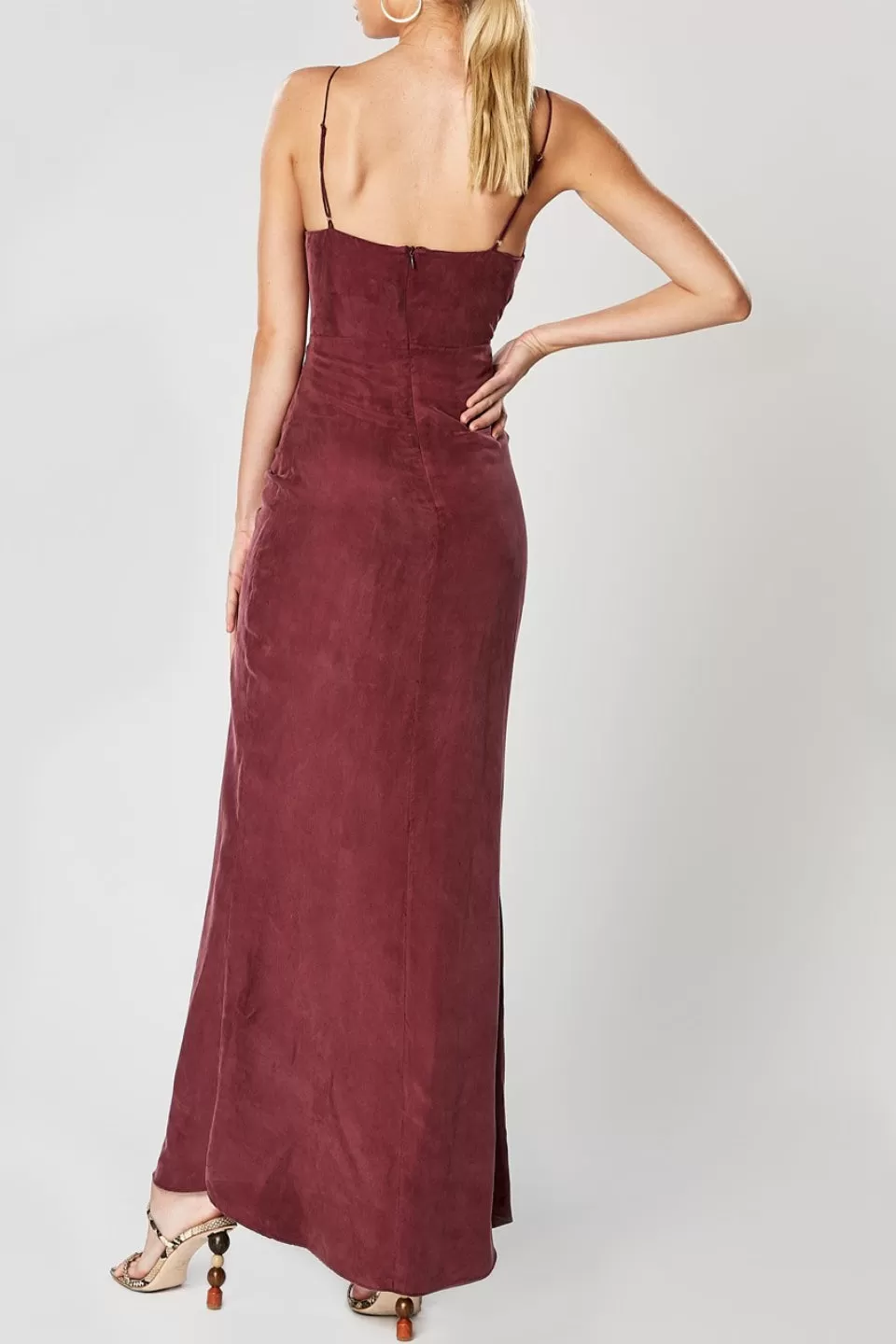 Concordia Wine Strappy Drawstring Maxi Dress