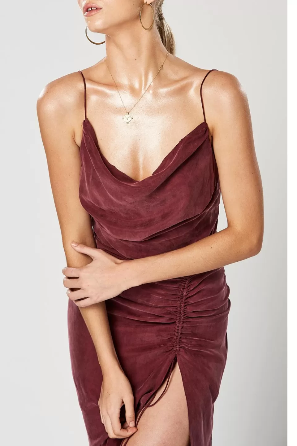 Concordia Wine Strappy Drawstring Maxi Dress