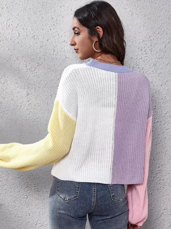 Contrast Color Knitted Cardigan Sweater