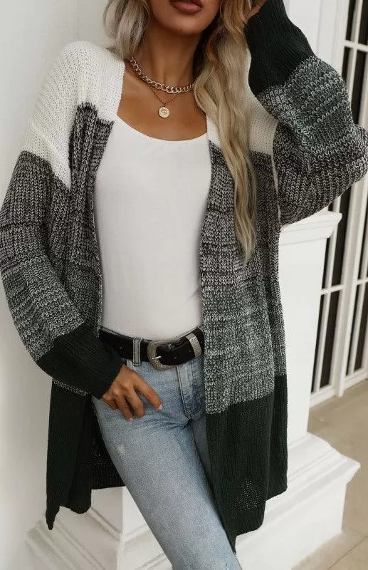 Contrast Color Women Cardigan Sweater