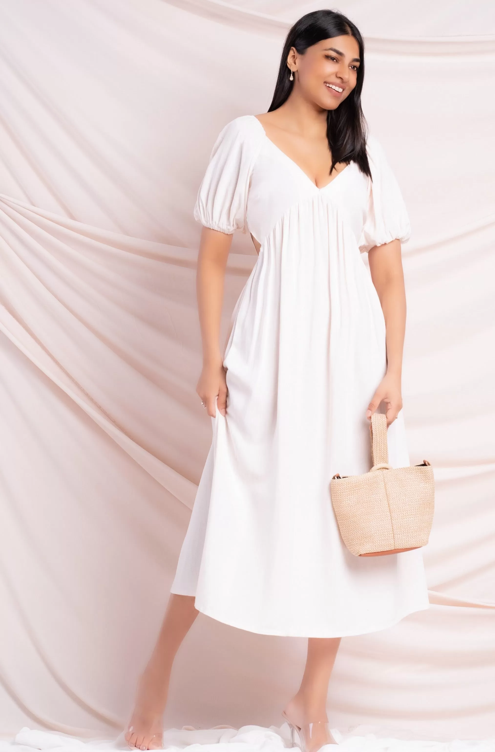 Cream Cut-Out Midi Dress