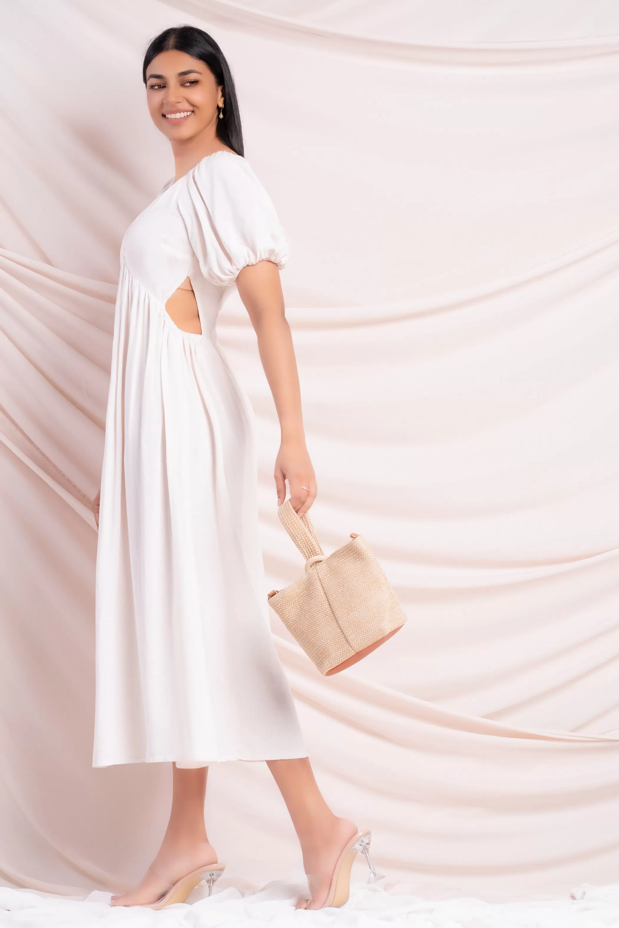 Cream Cut-Out Midi Dress