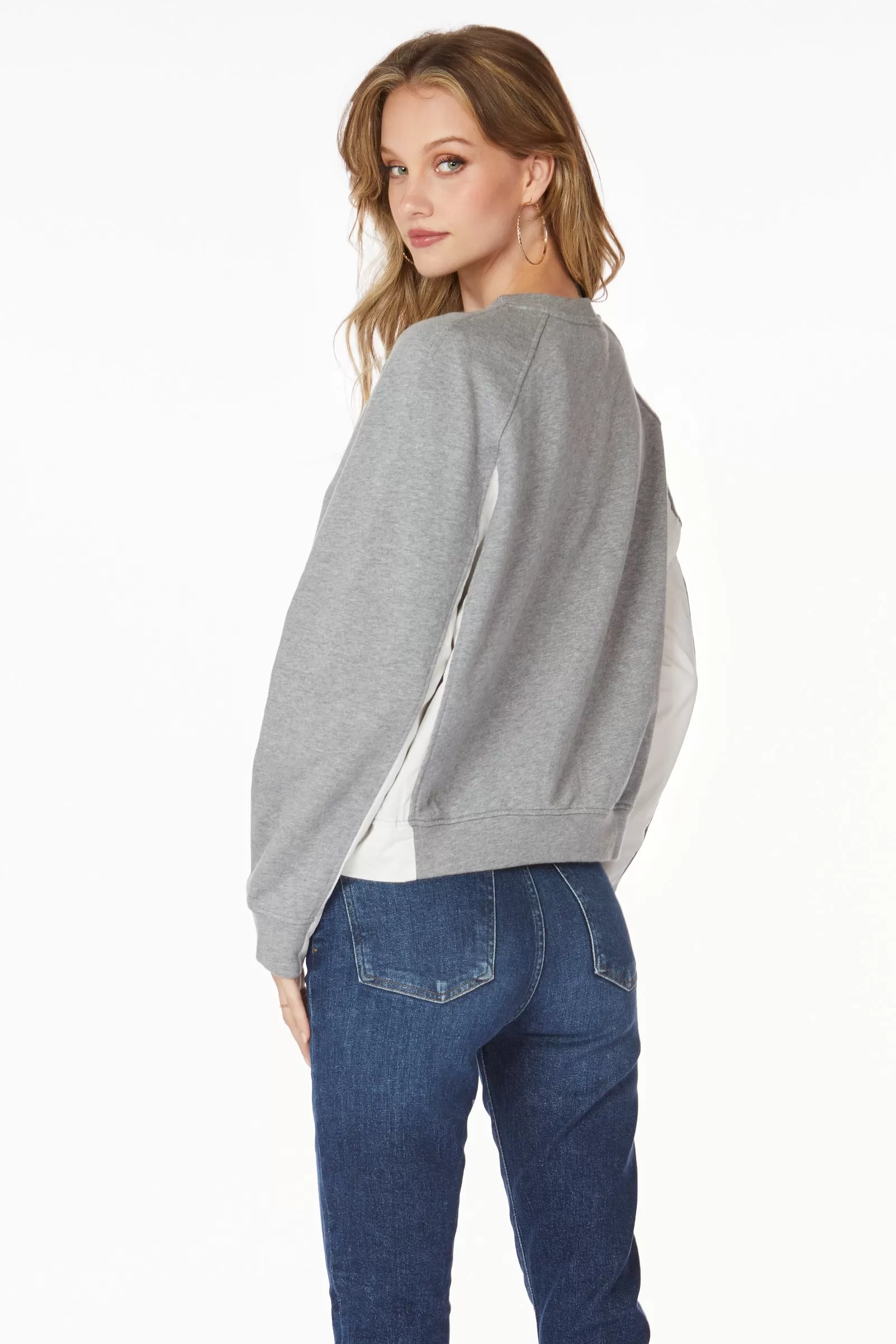 CREWNECK SWEATSHIRT WITH POPLIN INSETS