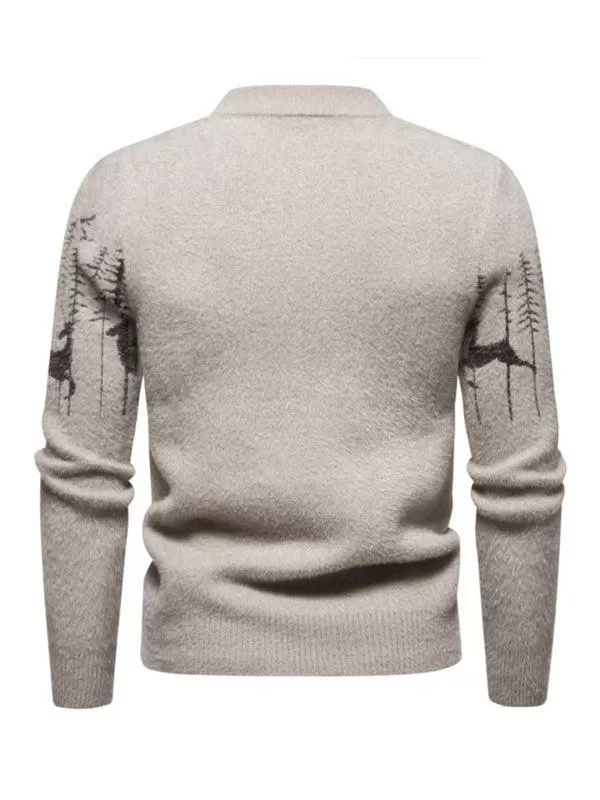 Deer Round Neck Knitted Men Pullover Sweater