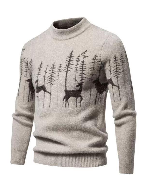 Deer Round Neck Knitted Men Pullover Sweater