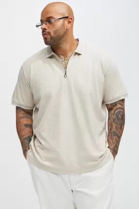 Diamond Textured Short Sleeve Polo - Sand