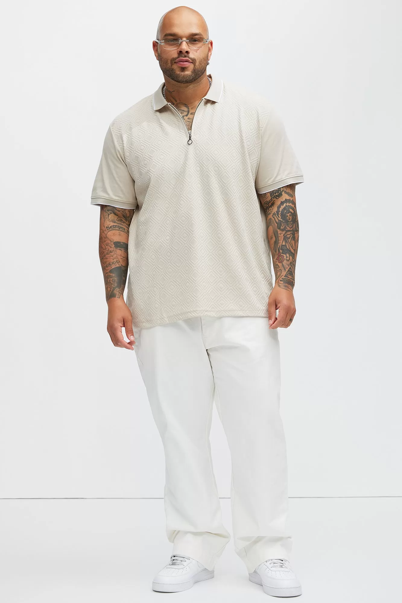 Diamond Textured Short Sleeve Polo - Sand