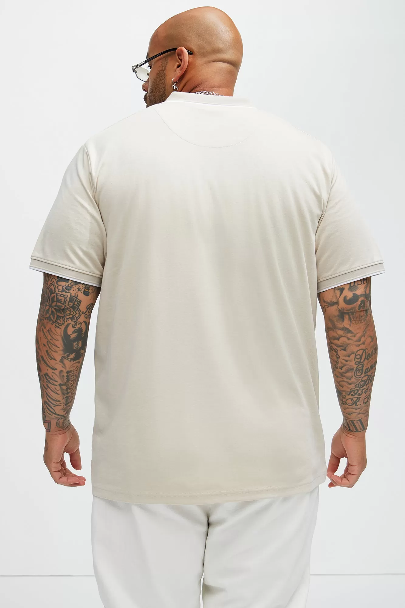 Diamond Textured Short Sleeve Polo - Sand