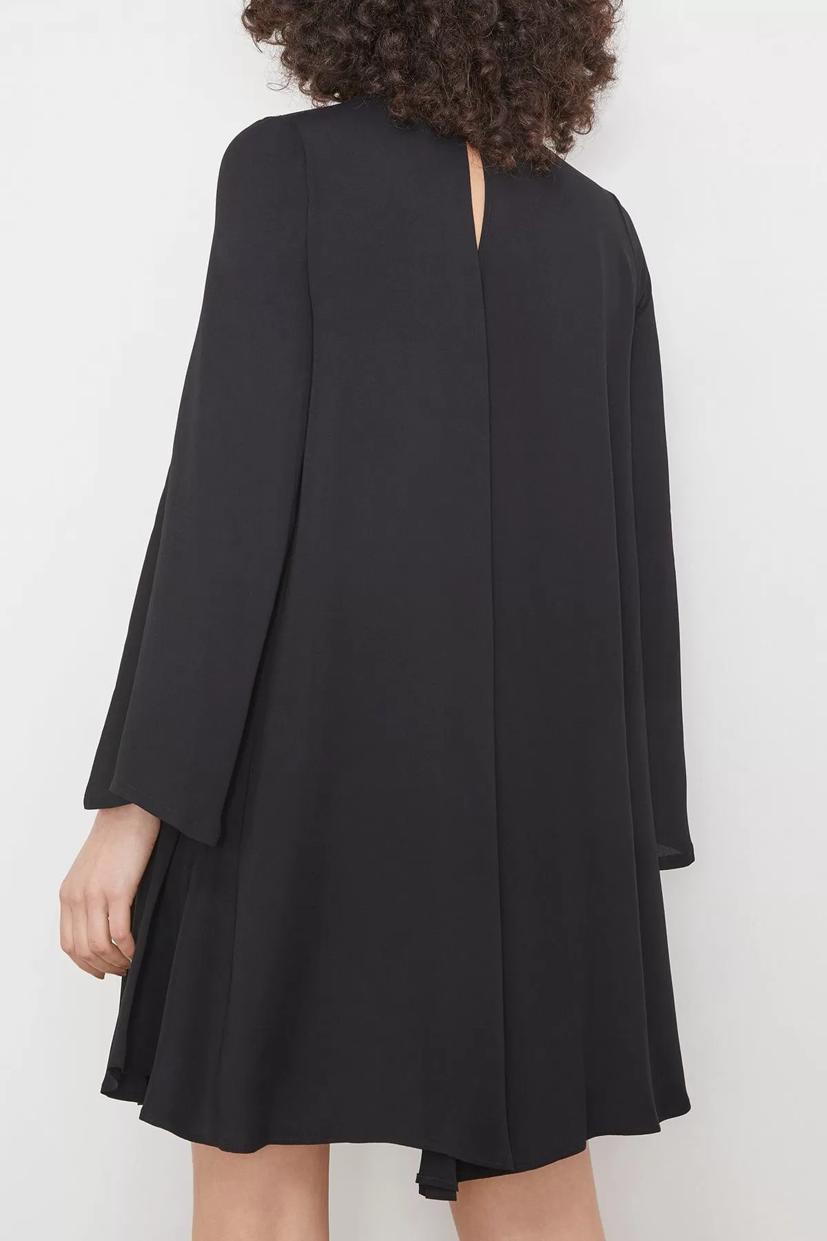 Double Georgette Long Sleeve Dress in Nero