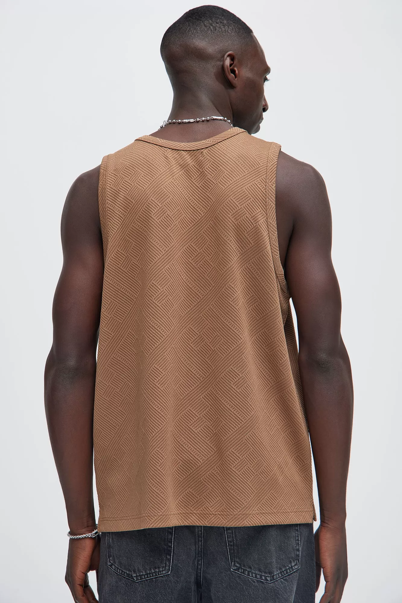 Easton Geo Textured Relaxed Tank Top - Brown