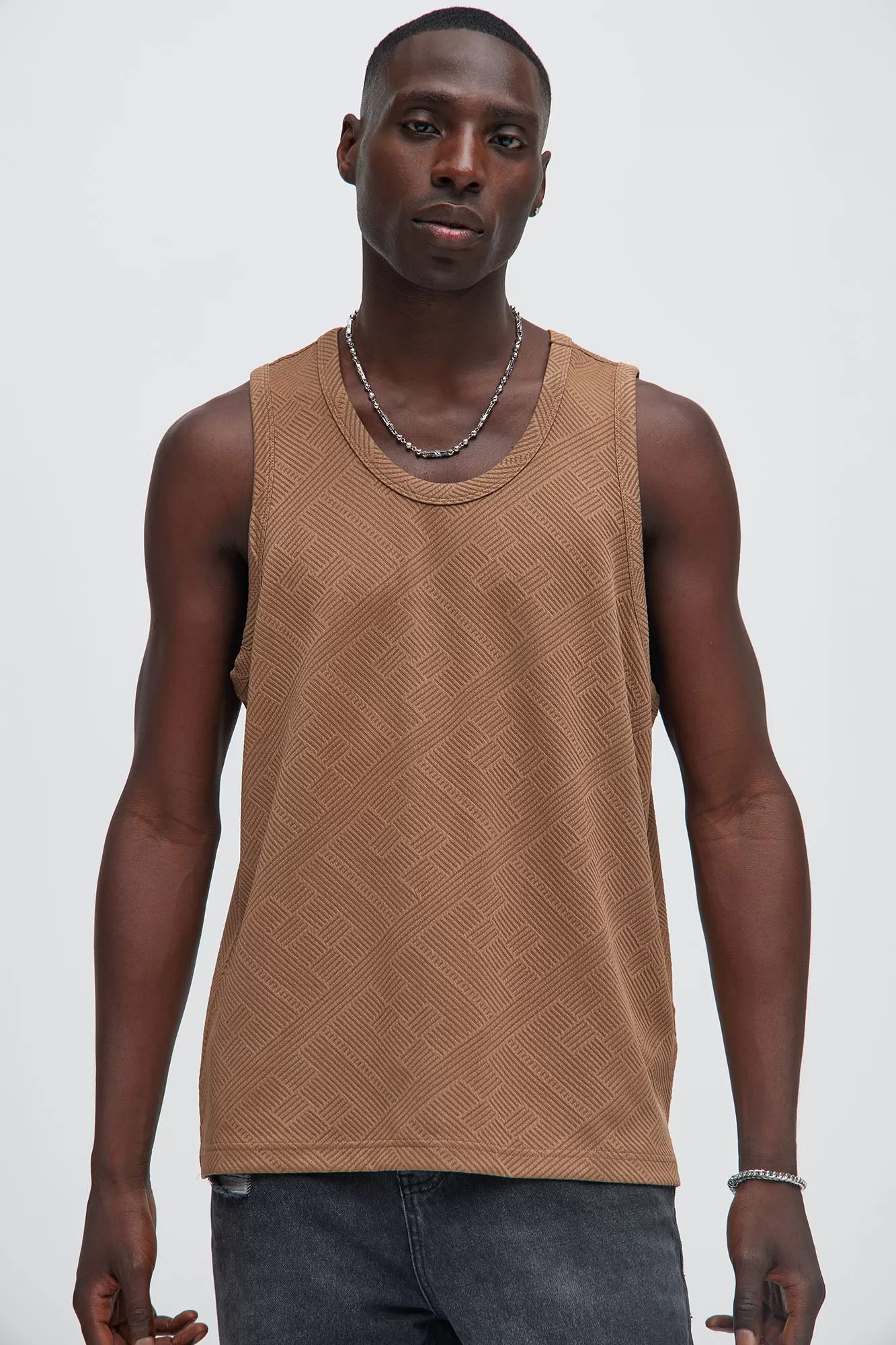 Easton Geo Textured Relaxed Tank Top - Brown