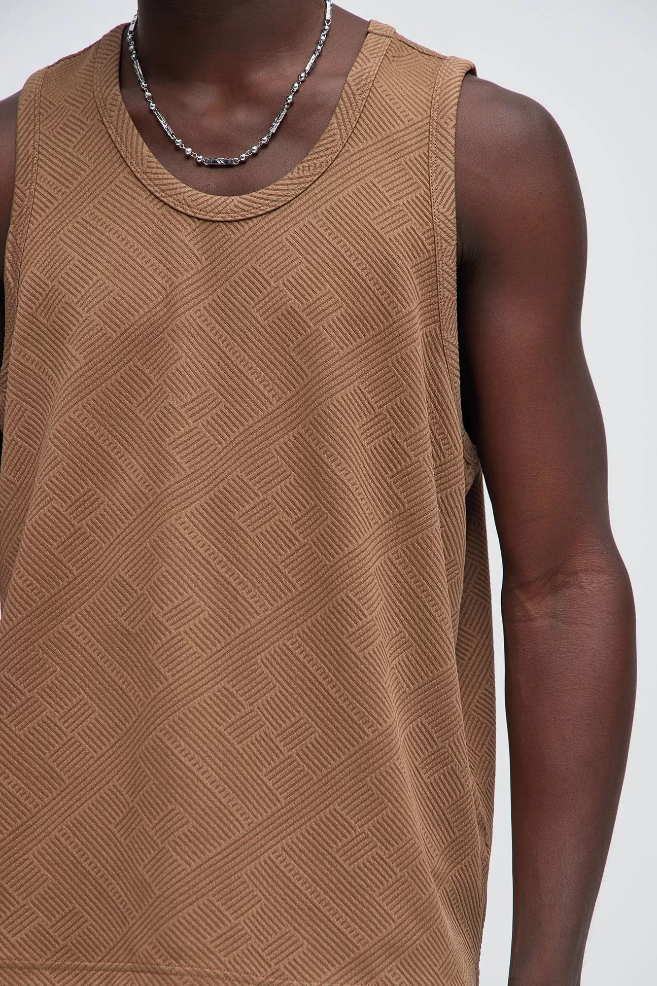 Easton Geo Textured Relaxed Tank Top - Brown