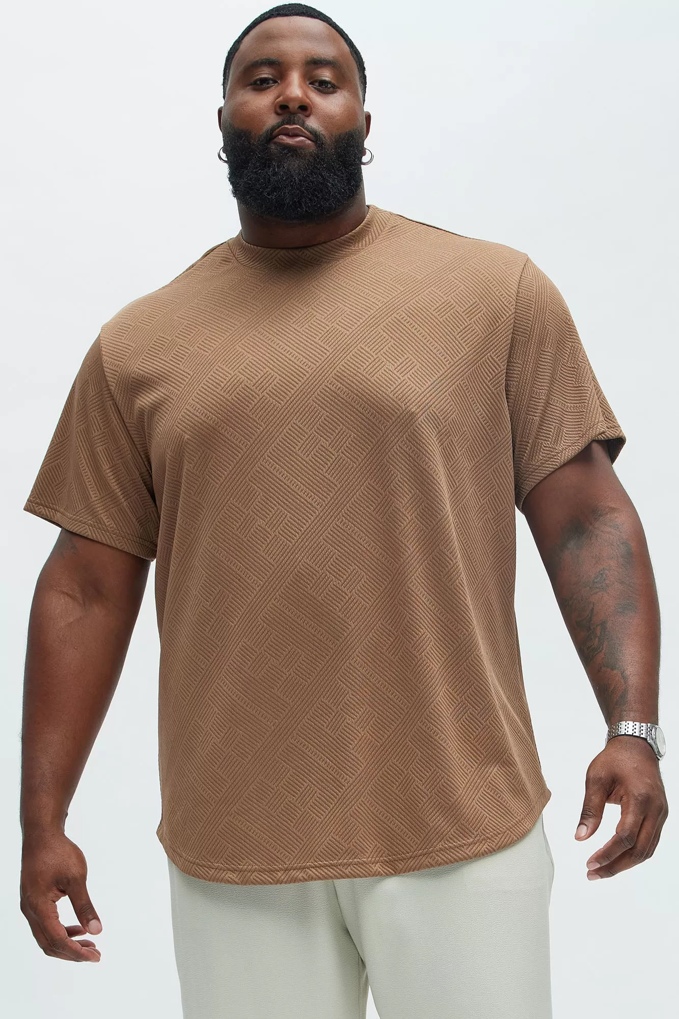 Easton Geo Textured Scallop Short Sleeve Tee - Brown