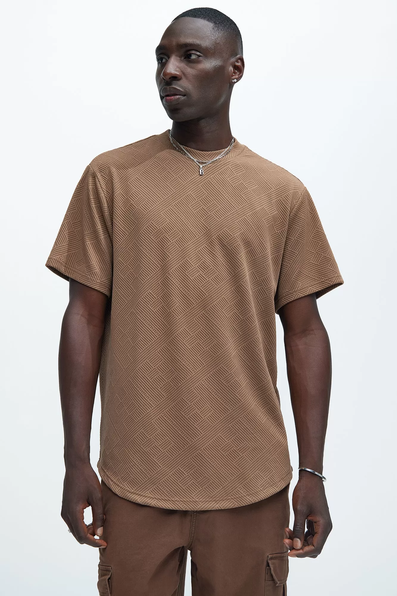 Easton Geo Textured Scallop Short Sleeve Tee - Brown