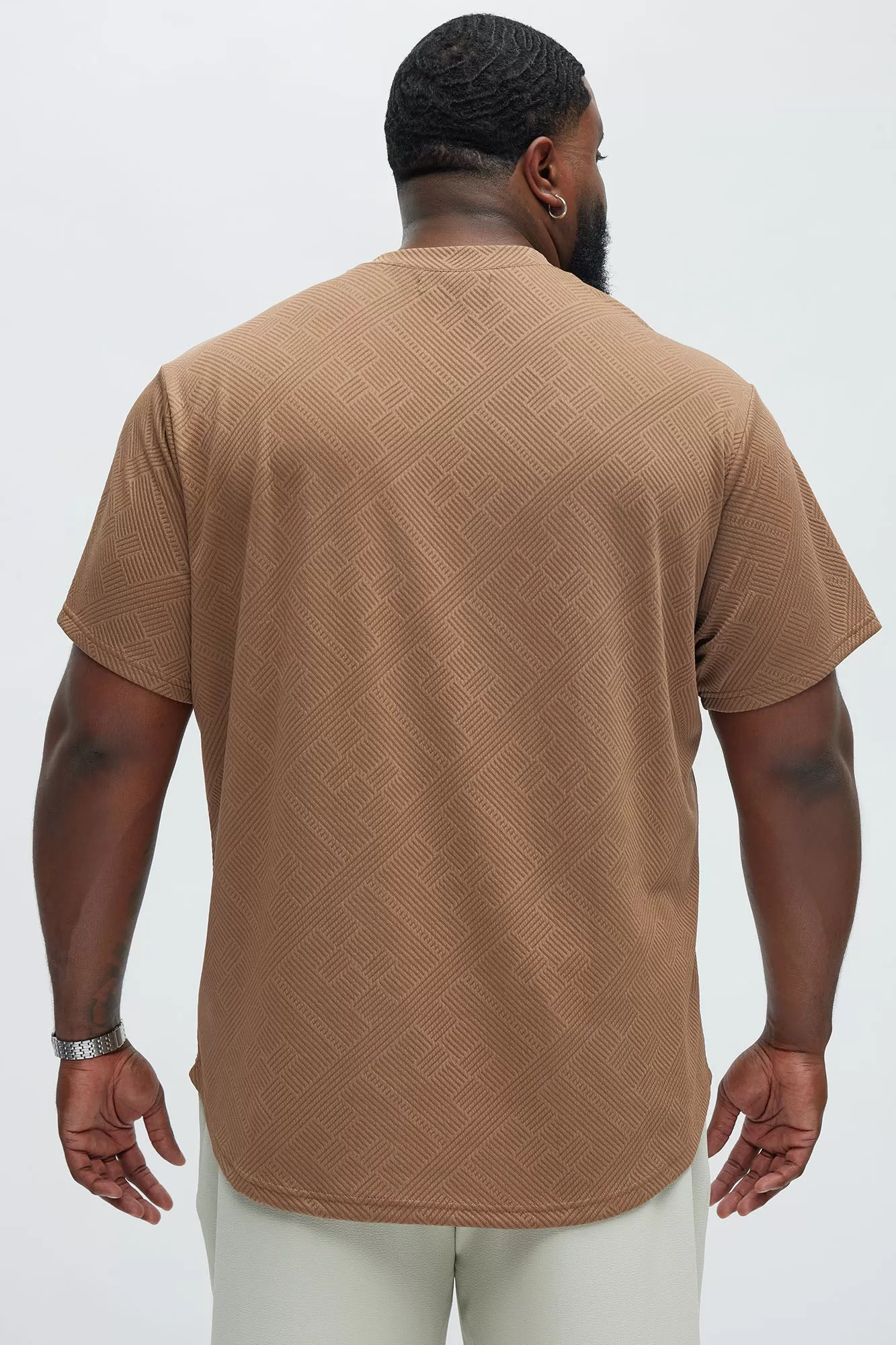 Easton Geo Textured Scallop Short Sleeve Tee - Brown