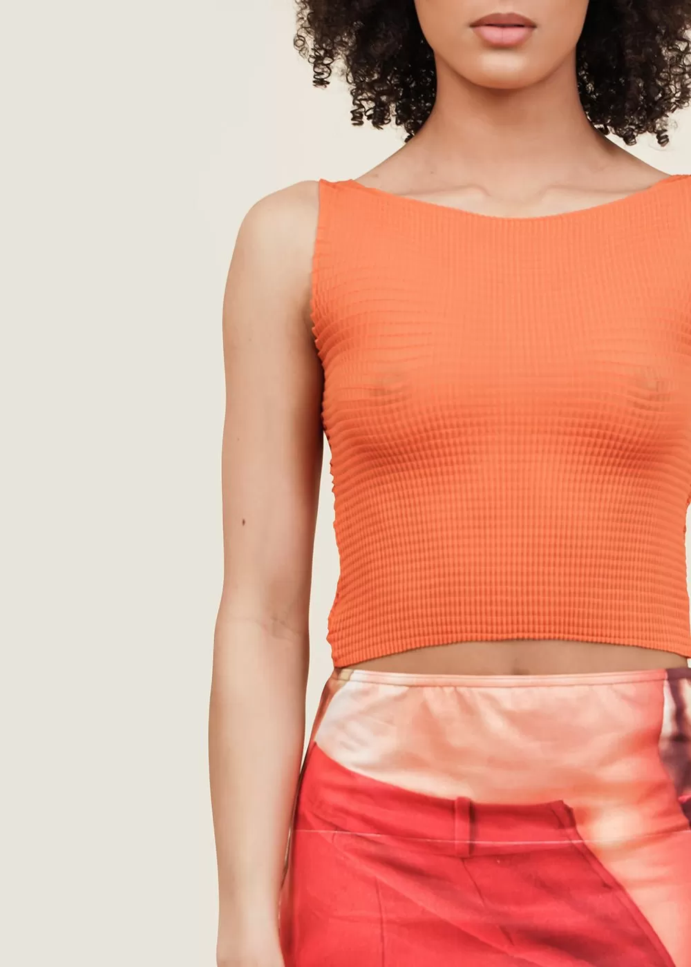 Electric Coral Pleated Singlet