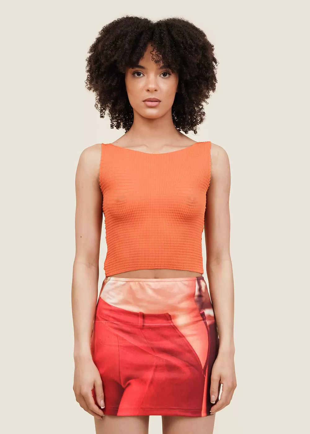 Electric Coral Pleated Singlet