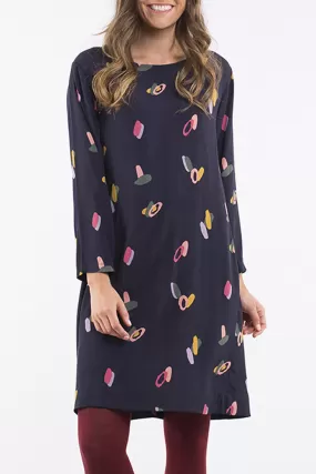 Falling Sherbert LS Navy Dress